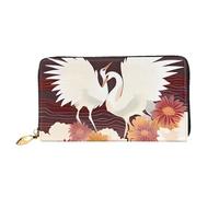 QGGHNISD Two Lions Portefeuille long en cuir pour femme avec fermeture éclair, fentes pour cartes, poche pour espèces, pochette, Deux grues chrysanthèmes, Taille unique