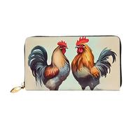 QGGHNISD Two Lions Portefeuille long en cuir pour femme avec fermeture éclair, fentes pour cartes, poche pour espèces, pochette, Coq et poule, Taille unique