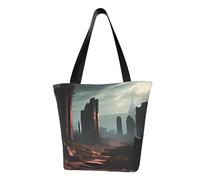 QGGHNISD Two Lions Sac fourre-tout décontracté pour femme, sac à main en polyester de grande capacité, sac à main pour voyage, plage, shopping, Ruines, Taille unique
