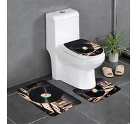 QGGHNISD Vinyl Records Lot de 3 tapis de salle de bain en flanelle antidérapants et absorbants, tapis de bain doux et lavable en forme de U avec couvercle