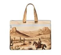 QGGHNISD Zen Stone Sac fourre-tout en toile avec fermeture éclair pour ranger vos documents, Cactus du désert de l'Ouest avec chevaux de cowboys, Taille unique