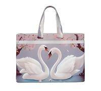 QGGHNISD Zen Stone Sac fourre-tout en toile avec fermeture éclair pour ranger vos documents, Cygnes blancs avec arbre floral rose, Taille unique