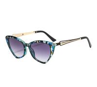 QGGNMGT Lunettes de soleil œil de chat en métal de luxe pour femmes, tendance vintage, pour hommes, idéales pour les voyages d'été en extérieur, protection UV400 (fleur verte grise)