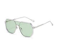 QGGNMGT Lunettes de soleil monobloc uniques pour femmes, monture en métal, luxe pour hommes, protection UV400, style punk (argent clair-vert)