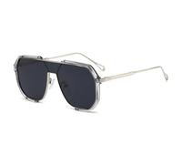 QGGNMGT Lunettes de soleil monobloc uniques pour femmes, monture en métal, luxe pour hommes, protection UV400, style punk (gris clair-noir)