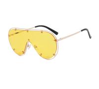 QGGNMGT Lunettes de soleil oversize monobloc pour femme, sans monture, à rivets, multicolores, protection UV400, verres effet océan (doré-jaune)