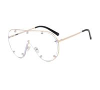 QGGNMGT Lunettes de soleil oversize monobloc pour femme, sans monture, rivets, multicolores, protection UV400, verres effet océan (doré)
