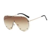 QGGNMGT Lunettes de soleil oversize monobloc pour femme, sans monture, rivets, multicolores, protection UV400, verres effet océan (doré-marron)