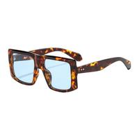 QGGNMGT Lunettes de soleil oversize punk pour femmes, style vintage homme, protection UV400 (bleu fleuri), idéales pour la conduite et les voyages.