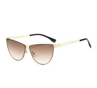 QGGNMGT Lunettes de soleil rétro œil de chat à monture large en métal pour femmes, style punk luxueux, pour hommes, protection UV400 en extérieur et voyages (teintes dégradées or et thé).
