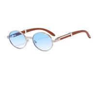 QGGNMGT Lunettes de soleil rondes de luxe vintage pour femmes et hommes, montures petites, lunettes de soleil ovales classiques, verres noirs, protection UV400 (argent-bleu)