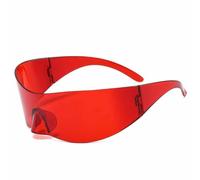 QGGNMGT Lunettes de soleil tendance oversize punk sans monture, monobloc, pour femmes et hommes, style hip-hop, protection UV400 pour les sports de plein air (rouge rouge)