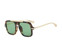 QGGNMGT Lunettes de soleil vintage à dégradé léopard pour femmes, lunettes de soleil plates en alliage, protection UV400 pour hommes (vert léopard)