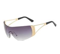 QGGNMGT Lunettes de soleil vintage monobloc en métal sans monture pour femmes, style homme, protection UV400 pour les voyages et les activités de plein air (doré dégradé gris).