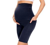QGGQDD Legging de grossesse court avec poches - Pantalon de grossesse pour femme enceinte, bleu marine, S