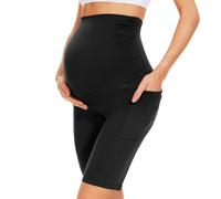 QGGQDD Legging de grossesse court avec poches - Pantalon de grossesse pour femme enceinte, Noir , S