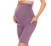 QGGQDD Legging de grossesse court avec poches - Pantalon de grossesse pour femme enceinte, Rose, S