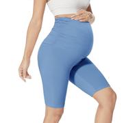 QGGQDD Legging de grossesse court pour femme enceinte, bleu clair, S