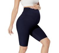 QGGQDD Legging de grossesse court pour femme enceinte, bleu marine, S