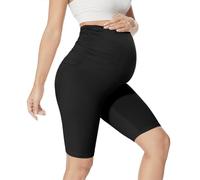 QGGQDD Legging de grossesse court pour femme enceinte, Noir , S