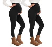 QGGQDD Legging de grossesse thermique pour femme - Taille haute - Legging chaud de grossesse - Hiver - Pour la maison, le sport, Noir x 2., L