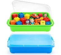 QGGTQG Bac à Sable avec Couvercle Sensory Bin en Plastique Bac Sensoriel Enfant pour Enfants Plateau d'Activité en Plastique pour Eau, Sable, Perles Et Plus Encore - Vert et Bleu