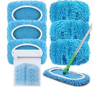 QGGTQG Swiffer Sweeper Lot de 6 chiffons réutilisables en microfibre pour Swiffer - Lavables - Nettoyage rapide de la surface avec sac à linge (bleu ciel)