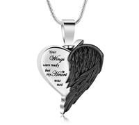 QGJNSGC Collier pendentif urne pour cendres avec ailes d'ange pour femmes/hommes, bijou de crémation en forme de cœur, pendentif urne pour cendres, médaillon commémoratif, porte-cendres, Acier