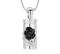 QGJNSGC Collier urne cylindrique pour cendres pour femme/homme avec pendentif en forme de fleur de rose, fiole commémorative pour un être cher, cadeau souvenir, Acier inoxydable