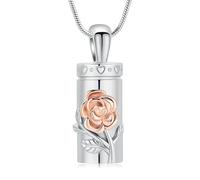 QGJNSGC Collier urne cylindrique pour cendres pour femme/homme avec pendentif en forme de fleur de rose, fiole commémorative pour un être cher, cadeau souvenir, Acier inoxydable