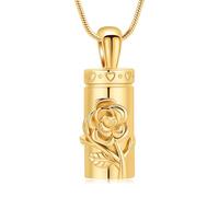 QGJNSGC Collier urne cylindrique pour cendres pour femme/homme avec pendentif en forme de fleur de rose, fiole commémorative pour un être cher, cadeau souvenir, Acier inoxydable