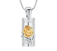 QGJNSGC Collier urne cylindrique pour cendres pour femme/homme avec pendentif en forme de fleur de rose, fiole commémorative pour un être cher, cadeau souvenir, Acier inoxydable