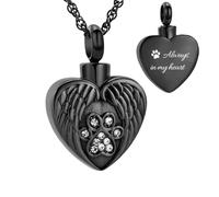 QGJNSGC Collier urne en acier inoxydable pour cendres de chien et chat avec pendentif en forme d'aile d'ange en forme de cœur, Unisexe, Acier inoxydable, Pas de pierre précieuse