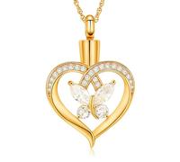 QGJNSGC Collier urne en forme de cœur pour cendres pour femme, bijou de crémation papillon, cristaux pour cendres d'un être cher
