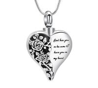 QGJNSGC Collier urne en forme de cœur pour cendres pour femme, bijou funéraire, pendentif en forme de fleur de rose pour humain/animal domestique, médaillon commémoratif, bijou cadeau, Unisex, Acier