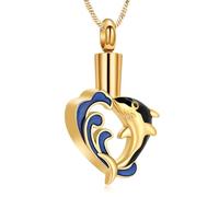 QGJNSGC Collier urne funéraire en forme de cœur avec motif de dauphin pour cendres - Bijou pour homme et femme - Pendentif commémoratif