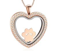 QGJNSGC Collier urne funéraire en verre en forme de cœur pour femme avec breloque empreinte de patte - Collier souvenir pour animal domestique, chat, chien, Unisex, Acier inoxydable, Pas de gemme