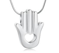 QGJNSGC Collier urne pour cendres, bijou funéraire en forme de cœur de Fatima pour cendres, mauvais œil et main de Fatima, bijou commémoratif pour homme et femme, collier souvenir d'un être cher
