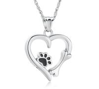 QGJNSGC Patte Empreinte Urne Collier Médaillon Coeur Collier pour Cendres Chien Chat Charms Pendentif Crémation Bijoux Chat Chien Souvenir Cadeaux Commémoratifs pour Femmes Filles (Argent)