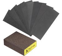 QGK papier abrasif et éponge abrasive pour le travail du bois et la fabrication de meubles, 8 feuilles abrasives à grain fin 80#-1000# assortiment de papier abrasif, 1 éponge abrasive 500#-600# pièce