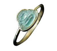 QGKWJP Bague Bouddha Maitreya en Argent S925 et plaqué Or avec jadéite glacée Naturelle (Taille 7) pour Femme Yoga Jade véritable