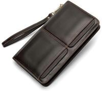 QGKWJP Portefeuille d'affaires à Double Poche pour Hommes, Portefeuille Long avec Plusieurs Fentes pour Cartes, Sac à Main en Cuir véritable pour Hommes, Pochette