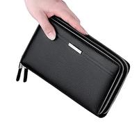 QGKWJP Portefeuille en Cuir à Double Fermeture éclair pour Affaires - Longue Pochette en Cuir de Vache véritable à Double étage - Meilleur Choix (Couleur : Marron, Taille : 22 x 13 x 4,5 cm)