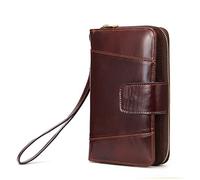 QGKWJP Portefeuille en Cuir pour Hommes, Cuir véritable Grande capacité Porte-Carte téléphone Pochette chéquier Multi Organisateur Sac à Main (Couleur : Marron, Taille : 10.5 * 4 * 18cm)