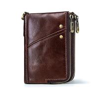 QGKWJP Portefeuilles en Cuir véritable pour Hommes Porte-Monnaie Petit Mini Porte-Carte Double Fermeture éclair mâle Walet Poche (Couleur : B, Taille : 10 * 2 * 13cm)