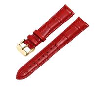 Qgsaghty Bracelet de montre en cuir de vache 12mm-24mm, chaîne de montre, boucle ardillon dorée, ligne rouge, Rouge, 19mm