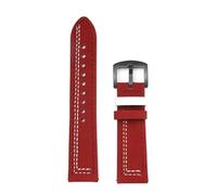 Qgsaghty Bracelet de montre en cuir véritable, 18mm, 20mm, 22mm, 24mm, à dégagement rapide, de remplacement, noir, boucle ardillon, ceinture, Couture Rouge Blanc, 18mm