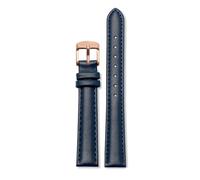 Qgsaghty Bracelet de montre en cuir véritable pour femmes, à dégagement rapide, 12mm, 14mm, 15mm, 16mm, 18mm, pour dames, Bleu foncé Or Rose, 16mm