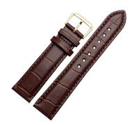 Qgsaghty Bracelet en cuir marron de 12 à 28mm avec boucle ardillon en acier inoxydable doré, Brun, 19mm