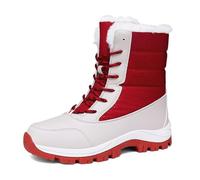 Qgtxf Bottes de Neige d'hiver pour Femmes, Confortable Chaud Fourrure Doublée Mi-veau Bottes Chaussures de Randonnée Extérieure(Red,38 EU)